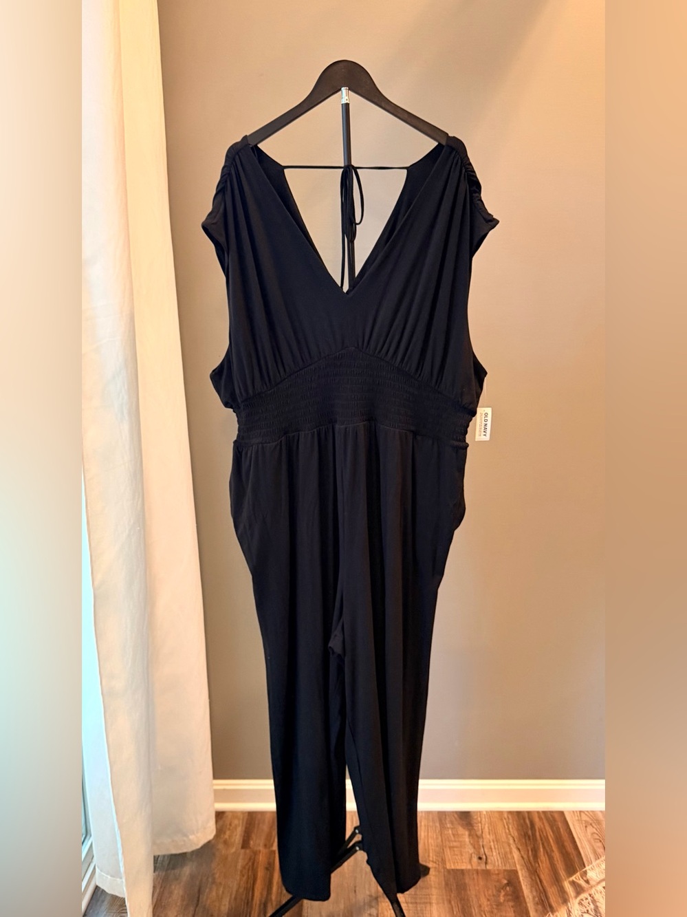Old Navy Black Wide-Leg Jumpsuit 3X Smocked Waist Summer Vacation Resort Casual